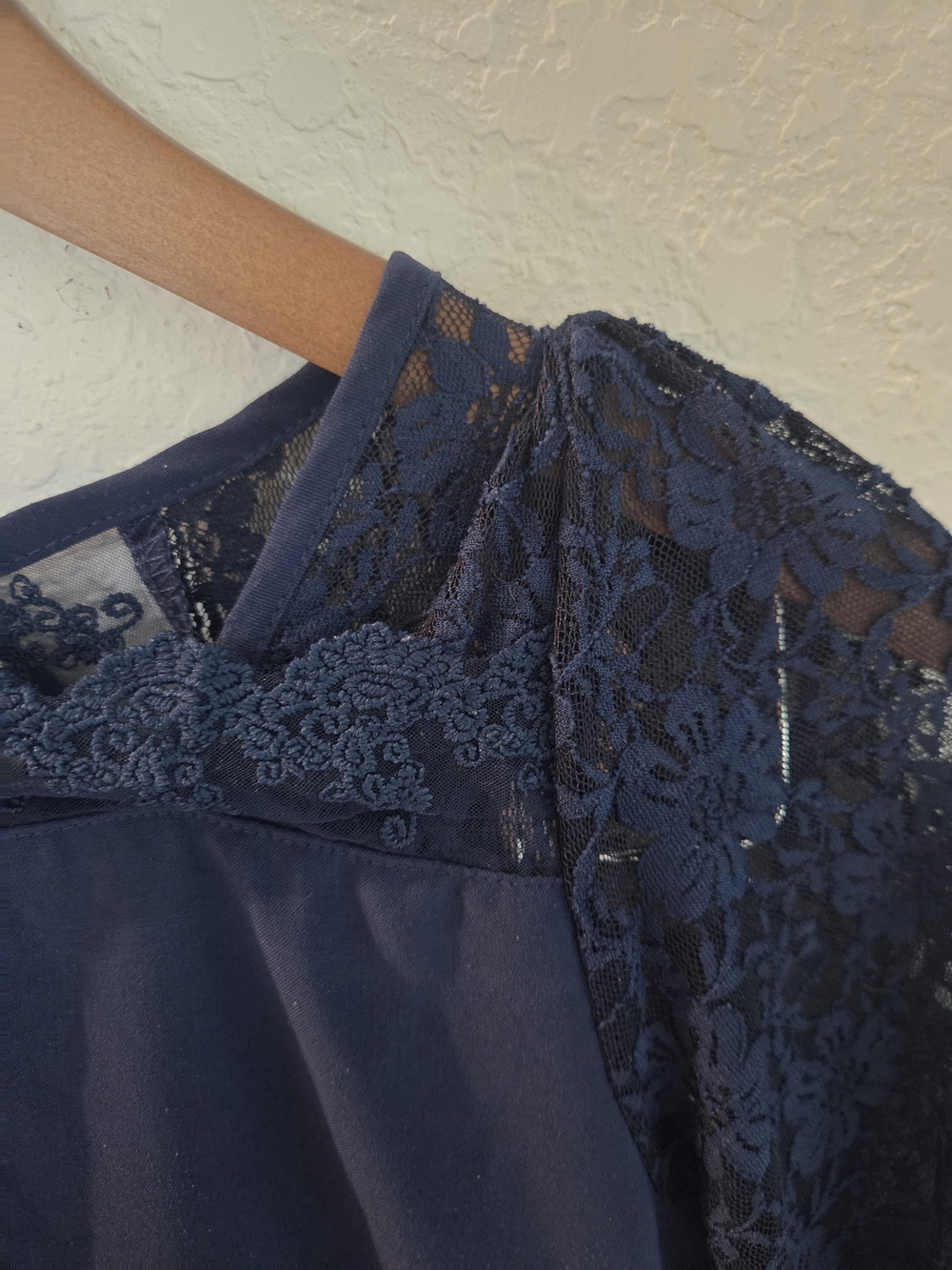 Girls XL Navy Blue Lace Overlay Dress Long Sleeve Tiered Ruffle Hem Whimsigoth - Picture 4 of 16